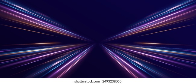 Rotating dynamic neon circle. Colored shiny sparks of spiral wave. Curved bright speed line swirls. Abstract background rotational border lines.