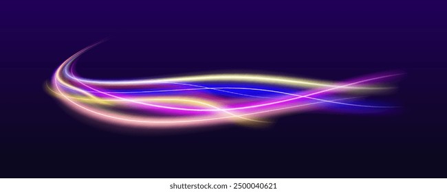 Círculo de neón dinámico giratorio. Chispas brillantes de color de la onda espiral. La línea de velocidad brillante curva se arremolina. Líneas de borde rotacionales de fondo Abstractas.	