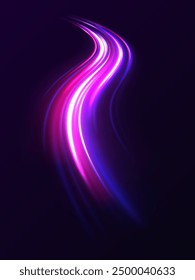 Rotating dynamic neon circle. Colored shiny sparks of spiral wave. Curved bright speed line swirls. Abstract background rotational border lines.	