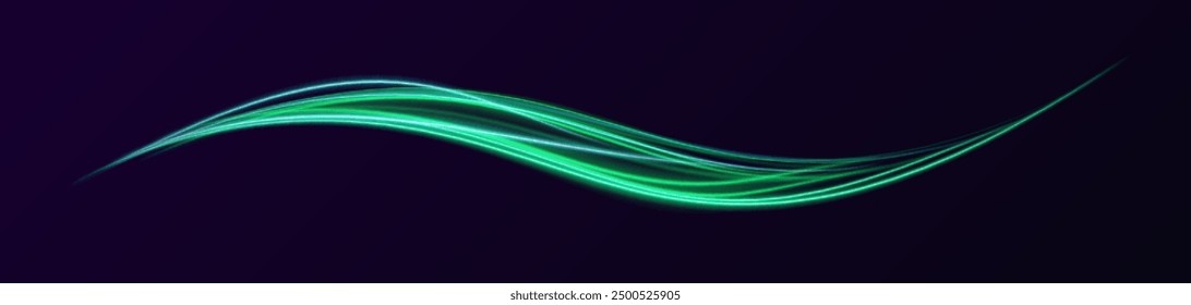 Rotating dynamic neon circle. Colored shiny sparks of spiral wave. Curved bright speed line swirls. Abstract background rotational border lines.	