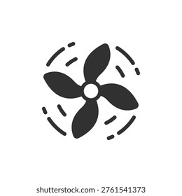 Rotating fan icon. Air circulation and ventilation motion concept. Monochrome black and white symbol