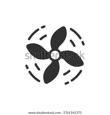 Rotating fan icon. Air circulation and ventilation motion concept. Monochrome black and white symbol