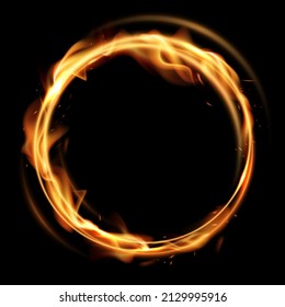 Rotating Fire сircles. Round Flaming Frame. Isolated Dynamic Burning Effect