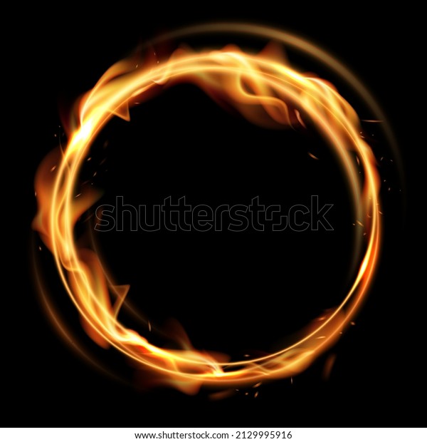 Rotating fire сircles. Round flaming frame.\
Isolated dynamic burning\
effect