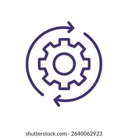 Rotating gear signifies process improvement. Icon symbol illustration
