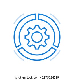 Rotationssattelsymbol der Vektorlinie. Fortschrittliche Kommunikation und Förderung der Teamarbeit. Technischer Mechanismus für Haushalts- und Industrieanlagen. Ingenieurskunst gediegenes Design mit rundem Zentrum.