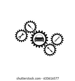 Rotating gears in the form of an icon indicating repair and diagnostics of cars