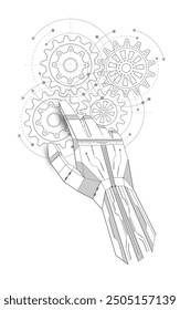 Rotating gears . Robot hand. Mechanical Engineering background .Vector illustration.