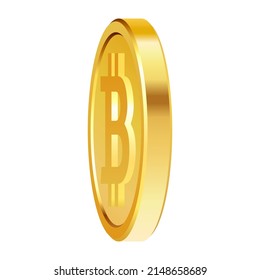 Rotating gold bitcoin coins. Golden cryptocurrency crypto cash, money. Rotating, 3d bitcoin coins. Vector illustration.
