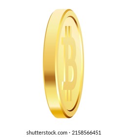 Rotating gold bitcoin coins. Golden cryptocurrency crypto cash, money. Rotating, 3d bitcoin coins. Vector illustration.