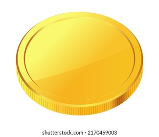 Rotating gold coin. Golden money. Applicable for gambling games, jackpot or bank or financial illustration. Can be used for video game awards, ribbons. Vector illustration.