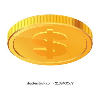 Rotating gold coin. Golden money. Applicable for gambling games, jackpot or bank or financial illustration. Can be used for video game awards, ribbons. Vector illustration.