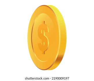 Rotating gold coin. Golden money. Applicable for gambling games, jackpot or bank or financial illustration. Can be used for video game awards, ribbons. Vector illustration.