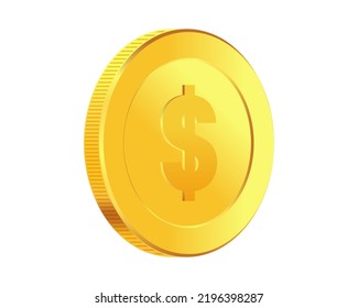 Rotating gold coin. Golden money. Applicable for gambling games, jackpot or bank or financial illustration. Can be used for video game awards, ribbons. Vector illustration.