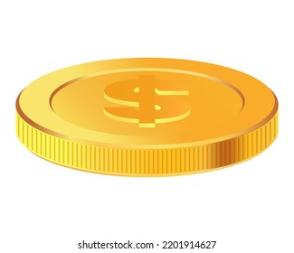Rotating gold coin. Golden money. Applicable for gambling games, jackpot or bank or financial illustration. Can be used for video game awards, ribbons. Vector illustration.