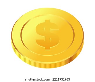 Rotating gold coin. Golden money. Applicable for gambling games, jackpot or bank or financial illustration. Can be used for video game awards, ribbons. Vector illustration.