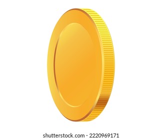 Rotating gold coin. Golden money. Applicable for gambling games, jackpot or bank or financial illustration. Can be used for video game awards, ribbons. Vector illustration.