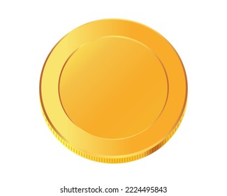 Rotating gold coin. Golden money. Applicable for gambling games, jackpot or bank or financial illustration. Can be used for video game awards, ribbons. Vector illustration.