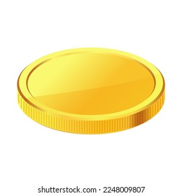 Rotating gold coin. Golden money. Applicable for gambling games, jackpot or bank or financial illustration. Can be used for video game awards, ribbons. Vector illustration.