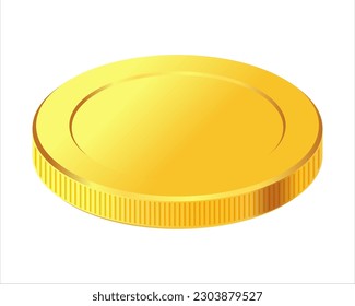 Rotating gold coin. Golden money. Applicable for gambling games, jackpot or bank or financial illustration. Can be used for video game awards, ribbons. Vector illustration.