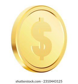 Rotating gold coins with dollar currency sign. 3d dollar coins. Golden money. Applicable for gambling games, jackpot illustration. Vector illustration.