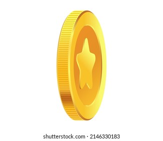 Monedas de oro rotativas con estrella dentro. Dinero dorado. Aplicable a juegos de azar, jackpot o ilustración de videojuegos. Se puede usar para premios de videojuegos, cintas. Ilustración vectorial.