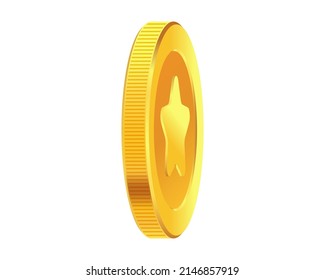 Monedas de oro rotativas con estrella dentro. Dinero dorado. Aplicable a juegos de azar, jackpot o ilustración de videojuegos. Se puede usar para premios de videojuegos, cintas. Ilustración vectorial.