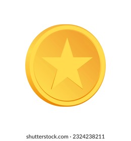 Rotating gold coins with star sign. Award coins. Golden money set. Applicable for gambling games, jackpot illustration. Vector illustration.