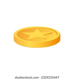 Rotating gold coins with star sign. Award coins. Golden money set. Applicable for gambling games, jackpot illustration. Vector illustration.