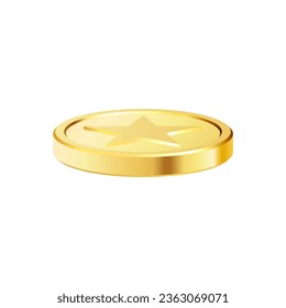 Rotating gold coins with star sign. Award coins. Golden money set. Applicable for gambling games, jackpot illustration. Vector illustration.