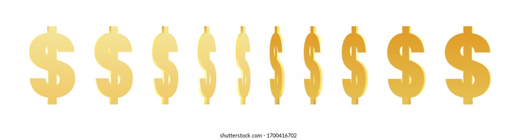 Rotating golden dollar sign. Applicable for gambling games, jackpot or bank or financial illustration. 3d realistic dollar symbol, icon. Vector illustration.