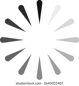 Rotating gray and black rays forming a circular loading symbol, indicating buffering or processing, creating a dynamic visual representation of an ongoing operation