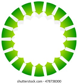 Rotating green arrows point inwards / inside. Abstract shape with green arrows