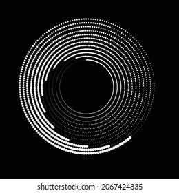Drehende Halftonpunkte in Spiralform für Comics . Feuerwerk Explosionshintergrund . Vektorgrafik . Starburst-Rundlogo. Spiraldesign-Element . Abstrakte geometrische Sternchen . Sonnenbrand.