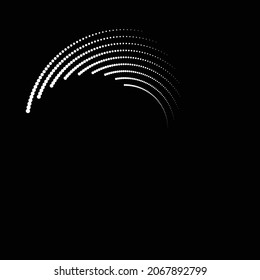 Rotating halftone dots in Spiral Form for comic books . Twirl background . Vector Illustration . Round concentric Logo . Spiral Design element . Abstract Geometric vortex.