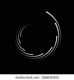 Drehende Halftonpunkte in Spiralform für Comics . Trüblicher Hintergrund. Vektorgrafik . Rundlogo . Spiraldesign-Element . Abstrakter geometrischer Vortex.