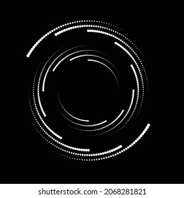 Rotating halftone dots in Spiral Form for comic books . Twirl background . Vector Illustration . Round Logo . Spiral Design element . Abstract Geometric vortex.