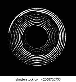 Rotating halftone dots in Spiral Form for comic books . Twirl background . Vector Illustration . Round Logo . Spiral Design element . Abstract Geometric vortex.