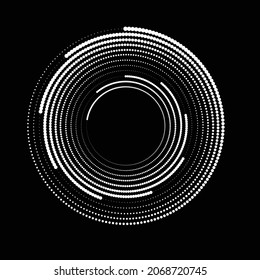 Rotating halftone dots in Spiral Form for comic books . Twirl background . Vector Illustration . Round Logo . Spiral Design element . Abstract Geometric vortex.