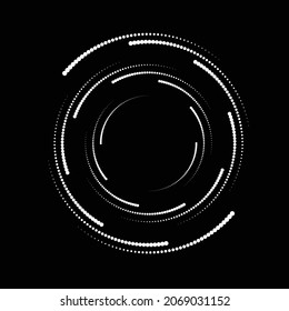 Drehende Halftonpunkte in Spiralform für Comics . Trüblicher Hintergrund. Vektorgrafik . Rundlogo . Spiraldesign-Element . Abstrakter geometrischer Vortex.