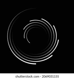 Rotating halftone dots in Spiral Form for comic books . Twirl background . Vector Illustration . Round Logo . Spiral Design element . Abstract Geometric vortex.