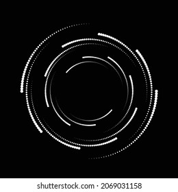 Rotating halftone dots in Spiral Form for comic books . Twirl background . Vector Illustration . Round Logo . Spiral Design element . Abstract Geometric vortex.