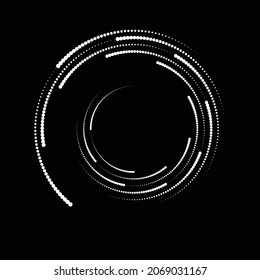 Rotating halftone dots in Spiral Form for comic books . Twirl background . Vector Illustration . Round Logo . Spiral Design element . Abstract Geometric vortex.