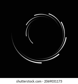 Rotating halftone dots in Spiral Form for comic books . Twirl background . Vector Illustration . Round Logo . Spiral Design element . Abstract Geometric vortex.