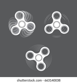 Rotating hand fidget spinner ?n gray background. Vector design logo elements