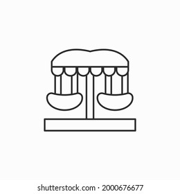 Rotating horses merry-go-round carousel black silhouette vector illustration isolated on white background. Children amusement park element