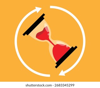 Rotating Hourglass on Colorful Background. Time management and coping with deadlines in business vector art