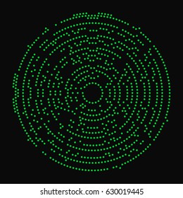 Rotating lights. Abstract vector background. Green dot circles