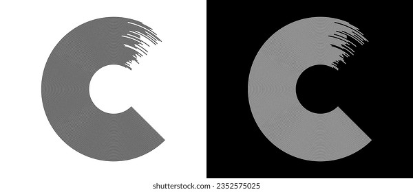 Rotating lines. Art line design. Abstract background or icon. Black shape on a white background and the same white shape on the black side.