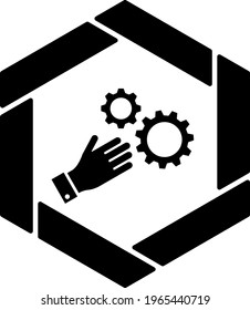 Rotating Machinery Concept, Moving Parts Vector Icon Design, Black Hexagonal warning signs, Safety Label and Hazard symbol on white background, Caution or Notice signage stock illustration